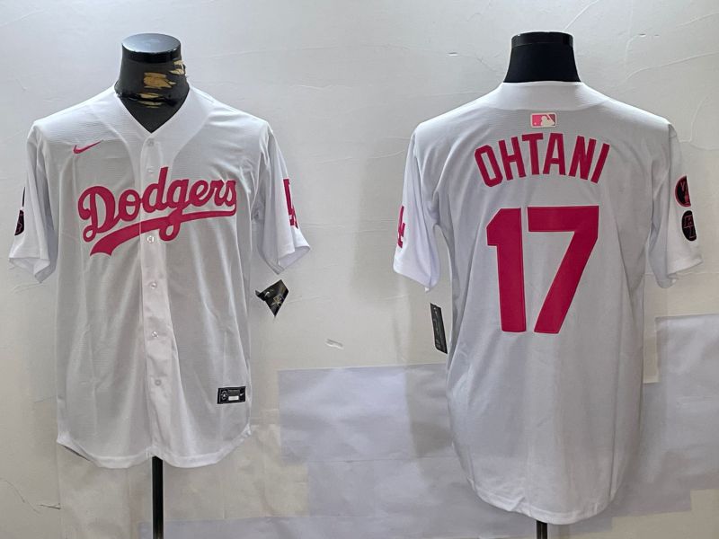 Men Los Angeles Dodgers 17 Ohtani White pink joint name 2024 Nike MLB Jersey style 10279